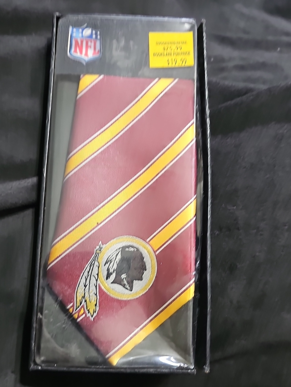 NFL Redskins Vintage Burgundy and Gold Diagonal Stripe Tie with Team Logo